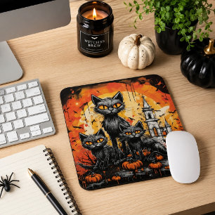 Spooky Halloween Black Cat T-Shirt Mouse Pad