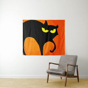 Spooky Halloween Black Cat Tapestry