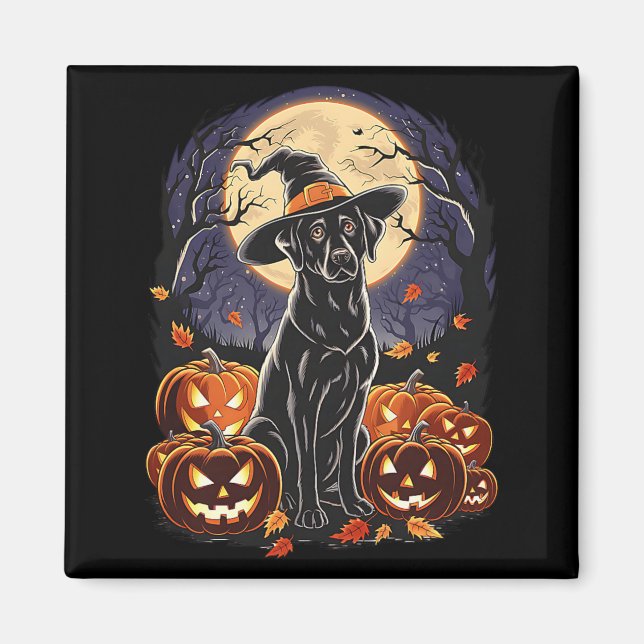 Spooky Halloween Black Labrador Retriever Witch Magnet (Front)