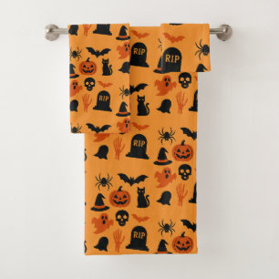 Spooky Halloween – Black & Orange Trick Bath Towel Set