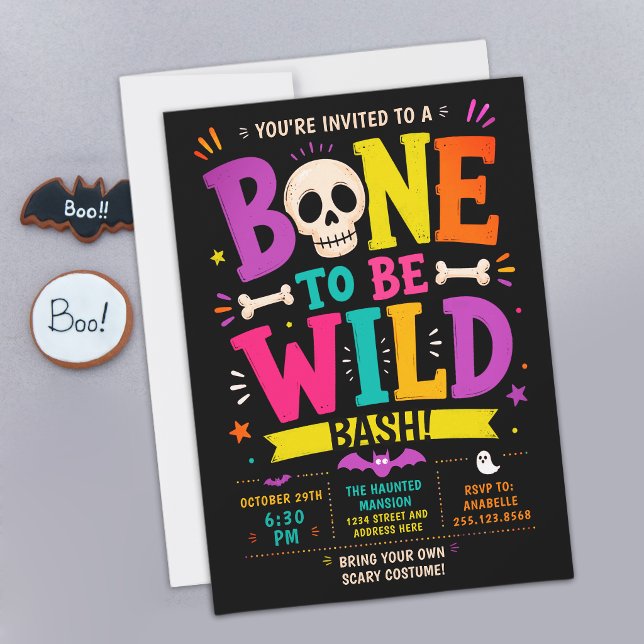 Spooky Halloween Bone Skeleton Colourful Wild Bash Invitation (Creator Uploaded)