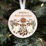 Spooky Halloween Cactus First Birthday Ceramic Tree Decoration<br><div class="desc">Spooky Halloween Cactus First Birthday Ceramic Ornament</div>