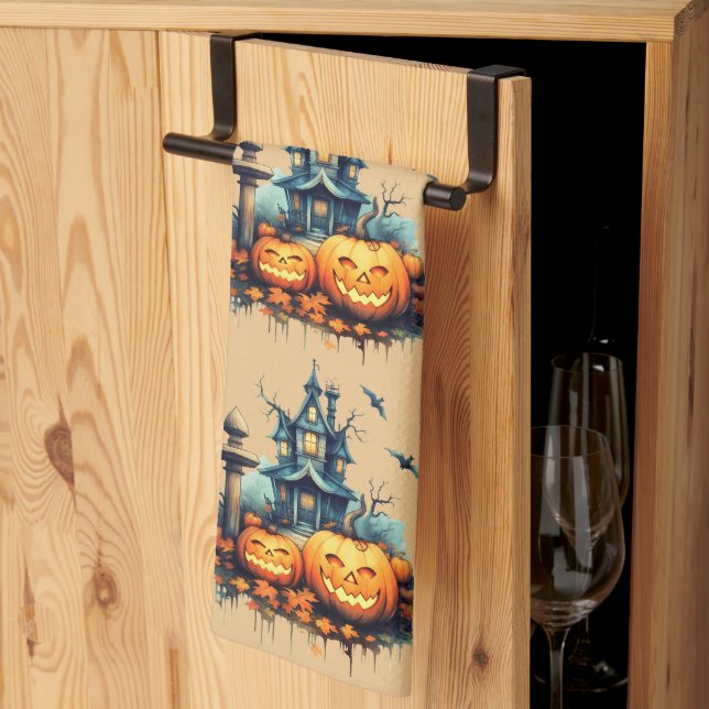 Spooky Halloween Castle Kitchen Towels (Thirds Fold)