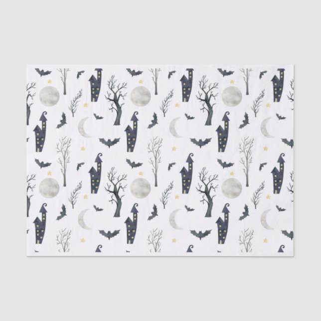 SPOOKY HALLOWEEN CASTLES TREES BATS MOONS TISSUE PAPER (Front)