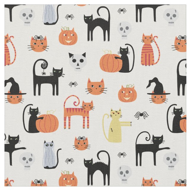 Spooky Halloween Cat Pattern Fabric (Close Up)