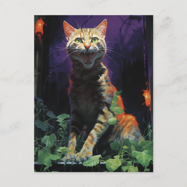 Spooky Halloween Cat Postcard (Front)