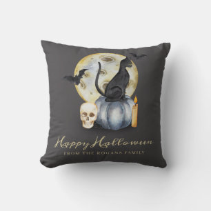 Spooky Halloween Cat Pumpkin Cushion