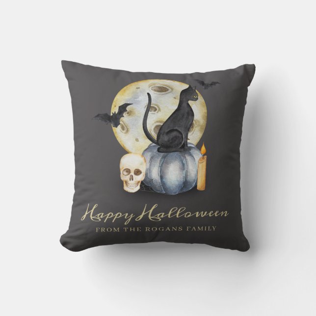 Spooky Halloween Cat Pumpkin Cushion (Front)