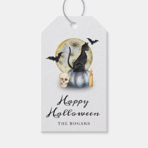Spooky Halloween Cat Pumpkin Gift Tags