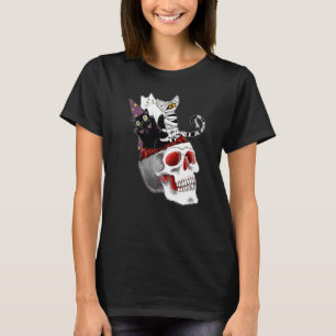 Spooky Halloween cats coming out of skull brain co T-Shirt