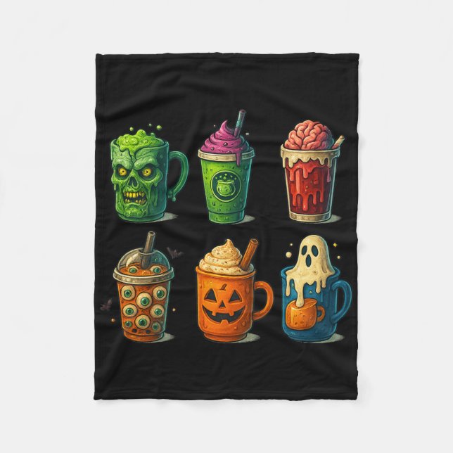 Spooky Halloween Coffee Drinks Cute Scary Mug  Fleece Blanket (Front)