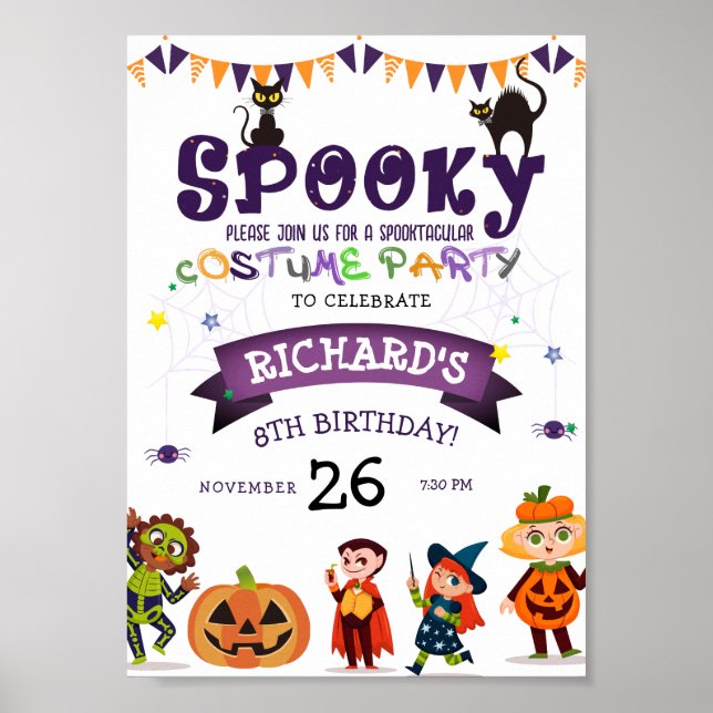 Spooky Halloween Costume Kids Birthday Party Poster (Front)