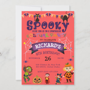 Spooky Halloween Costume Kids Red Birthday Party Invitation