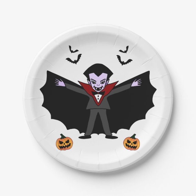 Spooky Halloween Costume Party Dracula Vampire Paper Plate (Front)
