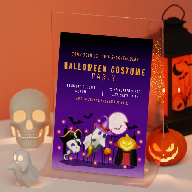 Spooky Halloween Costume Party Orange and Purple Invitation (Spooky Halloween Costume Party Orange and Purple Invitation)