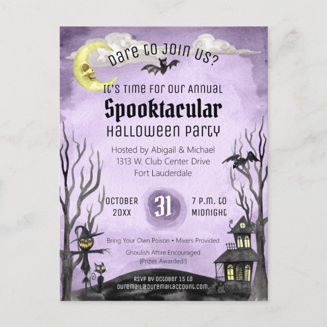Spooky Halloween Costume Spooktacular Black Purple Postcard (Front)