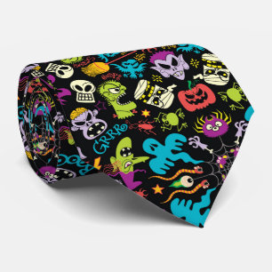 Spooky Halloween creatures in cool pattern design Tie