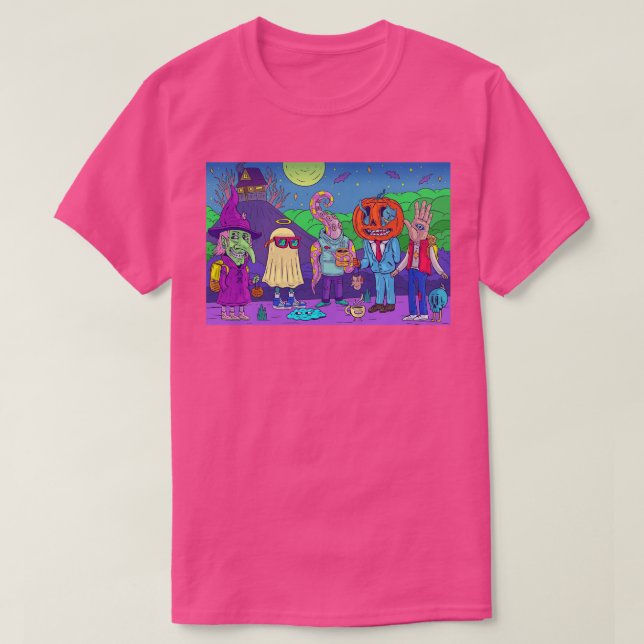 Spooky Halloween Creatures toon Illustration T-Shirt (Design Front)