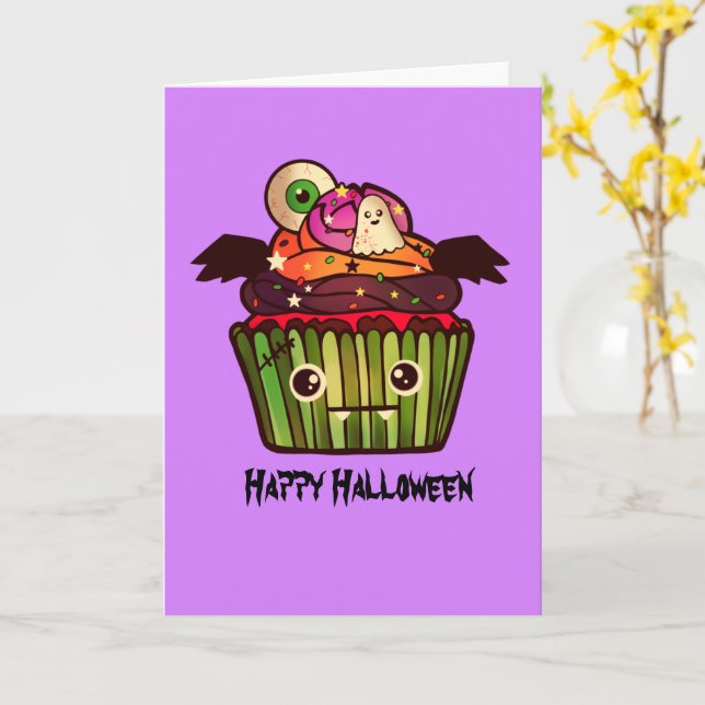 Spooky Halloween Cupcake   Card (Yellow Flower)