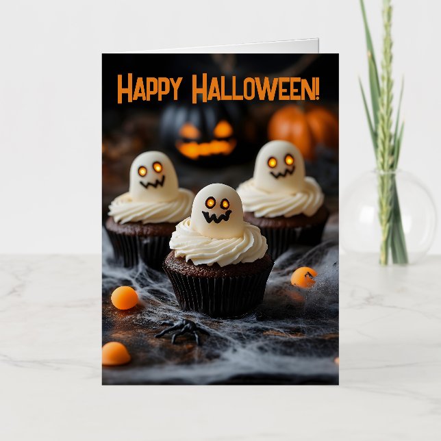 Spooky Halloween cupcakes Design Foil Greeting Card (Front)