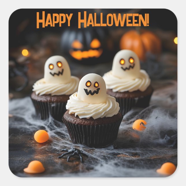 Spooky Halloween cupcakes Design Square Sticker (Front)