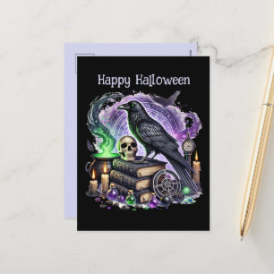 Spooky Halloween customisable crow Holiday Postcard