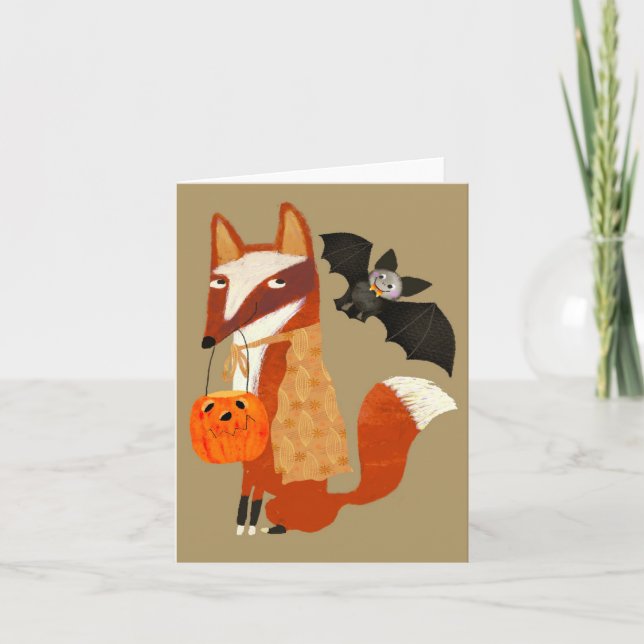 Spooky Halloween Cute Fox BLANK Greeting Card (Front)