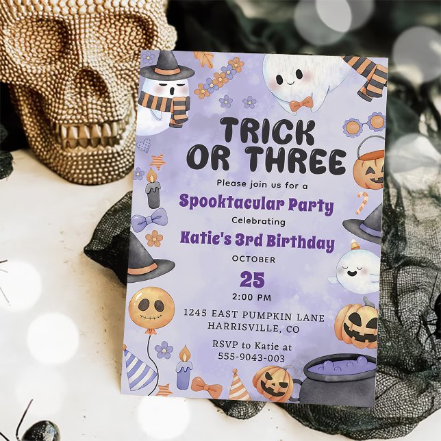 Spooky Halloween Cute Ghost 3rd Birthday Invitation (Creator Uploaded)