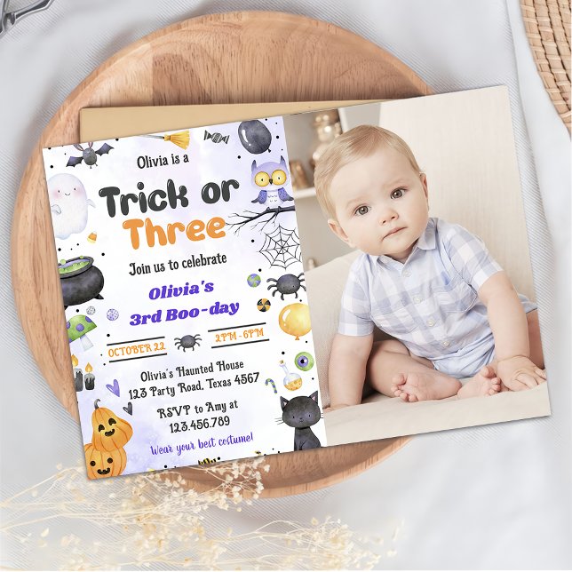 Spooky Halloween Cute Ghost 3rd  Birthday Party Invitation (Creator Uploaded)