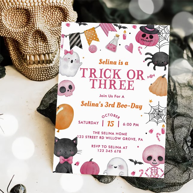 Spooky Halloween Cute Ghost 3rd Birthday Party  Invitation (Creator Uploaded)