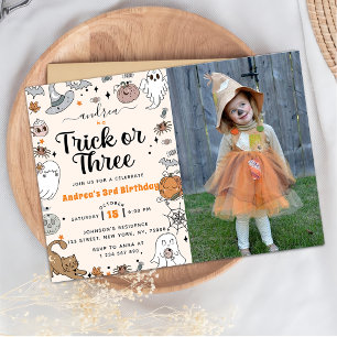  Spooky Halloween Cute Ghost 3rd Birthday Photo Invitation