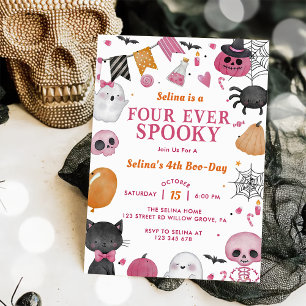 Spooky Halloween Cute Ghost 4th Birthday Party  Invitation