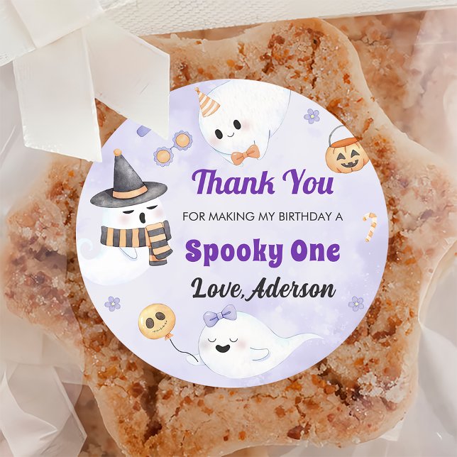  Spooky Halloween Cute Ghost Birthday Party  Classic Round Sticker (Creator Uploaded)