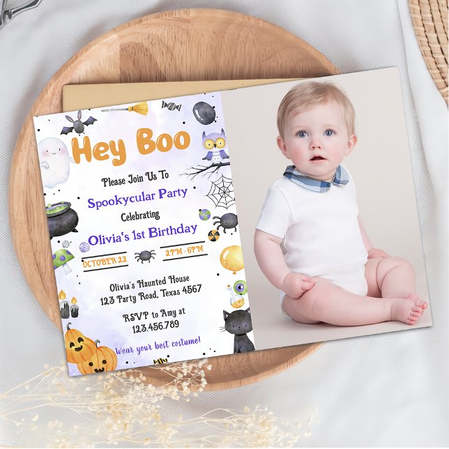 Spooky Halloween Cute Ghost Birthday Party Photo Invitation (Creator Uploaded)