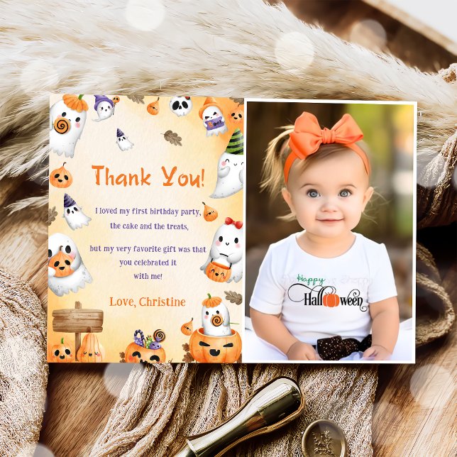 Spooky Halloween Cute Ghost Thank You Photo  Invitation (Creator Uploaded)