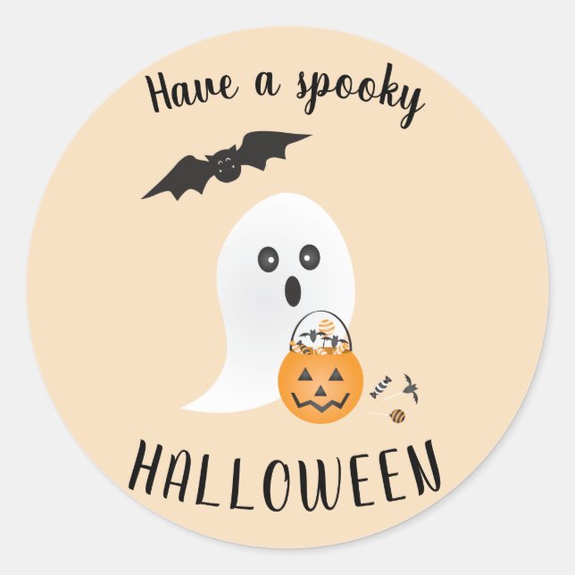 Spooky Halloween Cute Ghost Trick Or Treating Boo Classic Round Sticker (Front)