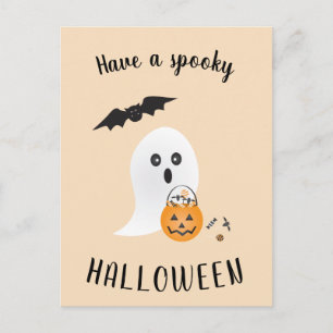 Spooky Halloween Cute Ghost Trick Or Treating Boo Postcard