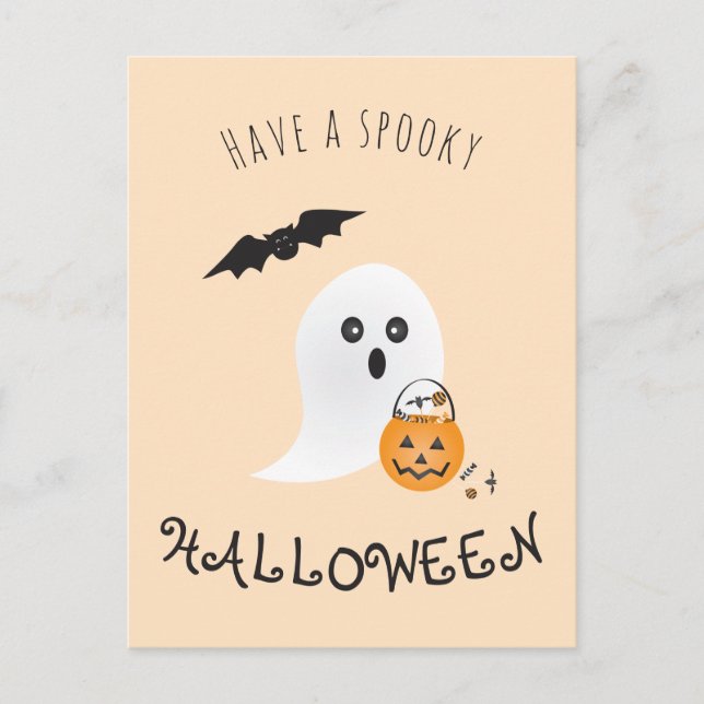 Spooky Halloween Cute Ghost Trick Or Treating Postcard (Front)