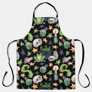 Spooky Halloween: Dark Hand-Drawn Pattern. Apron