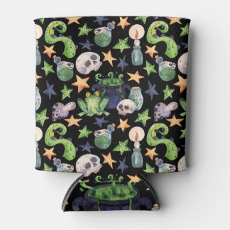 Spooky Halloween: Dark Hand-Drawn Pattern. Can Cooler