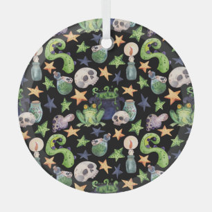 Spooky Halloween: Dark Hand-Drawn Pattern. Glass Tree Decoration