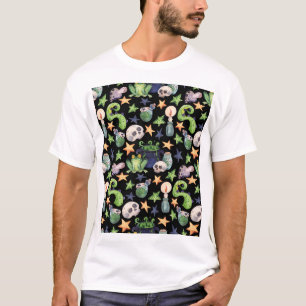 Spooky Halloween: Dark Hand-Drawn Pattern. T-Shirt