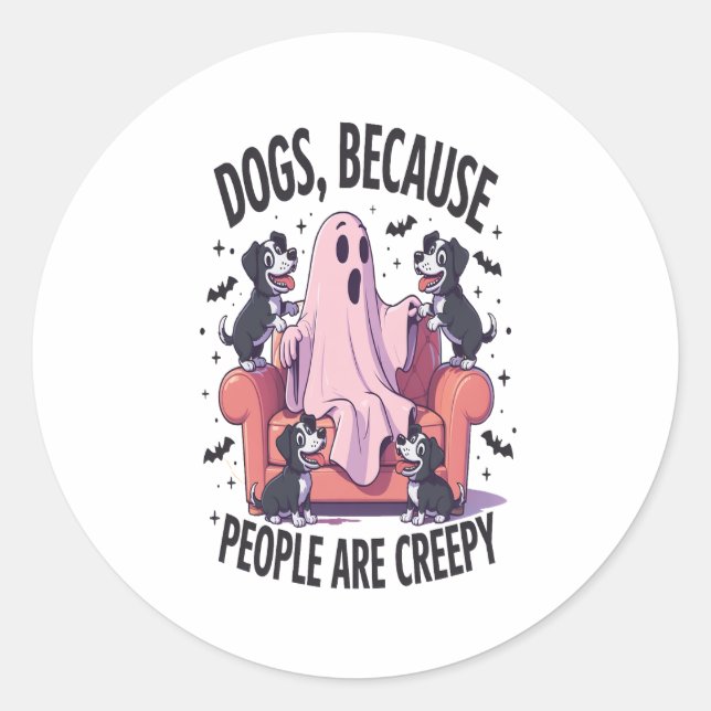Spooky Halloween Dog Spooky Ghost (2) Classic Round Sticker (Front)