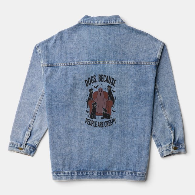 Spooky Halloween Dog Spooky Ghost 2 Denim Jacket (Back)