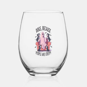 Spooky Halloween Dog Spooky Ghost (2) Stemless Wine Glass