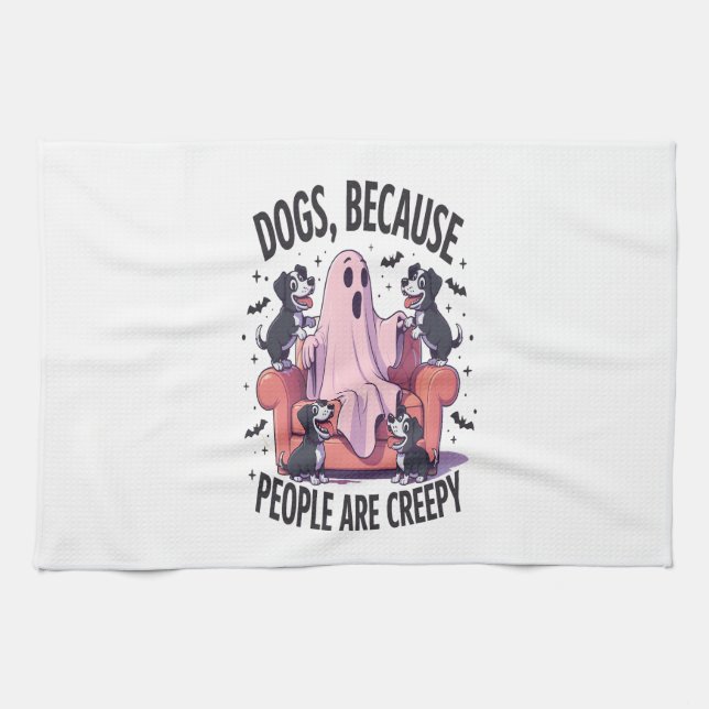 Spooky Halloween Dog Spooky Ghost (2) Tea Towel (Horizontal)