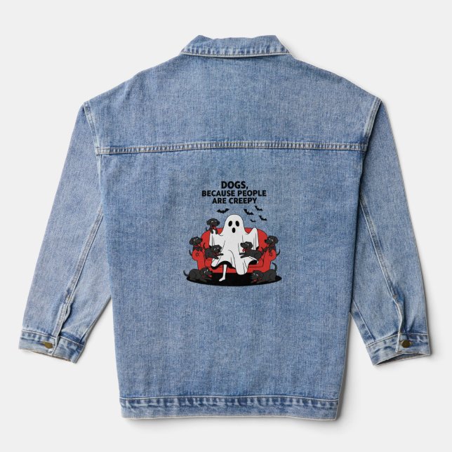 Spooky Halloween Dog Spooky Ghost Denim Jacket (Back)