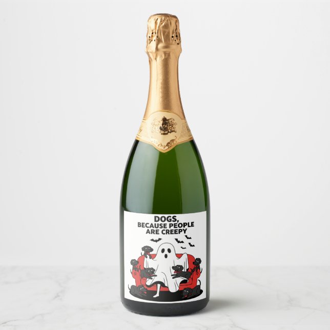 Spooky Halloween Dog Spooky Ghost Sparkling Wine Label (Front)