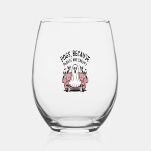 Spooky Halloween Dog Spooky Ghost Stemless Wine Glass