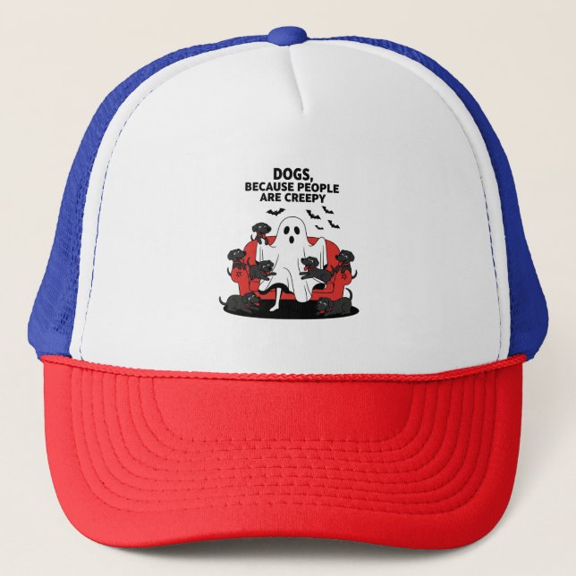 Spooky Halloween Dog Spooky Ghost Trucker Hat (Front)